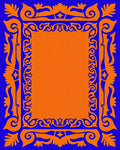 Vibrant Orange Blue Ornate Frame Rug