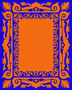 Vibrant Orange Blue Ornate Frame Rug