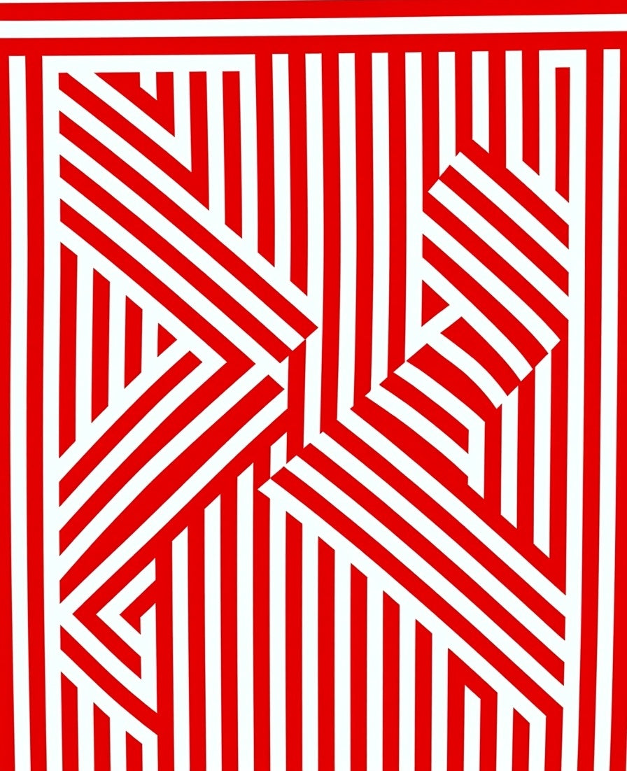 Bold Red White Geometric Maze Rug