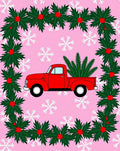 Retro Red Truck Holly Snowflakes Rug