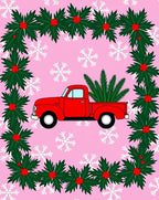 Retro Red Truck Holly Snowflakes Rug