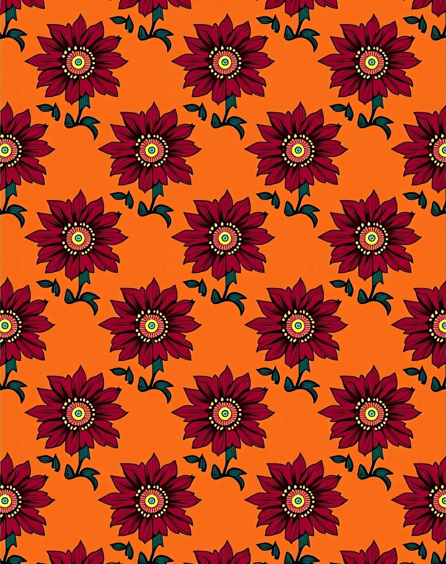 Rich Garnet Floral Blossom Orange Rug
