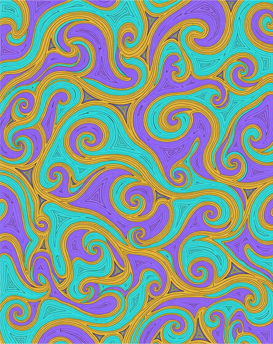 Purple Teal Gold Swirl Abstract Rug