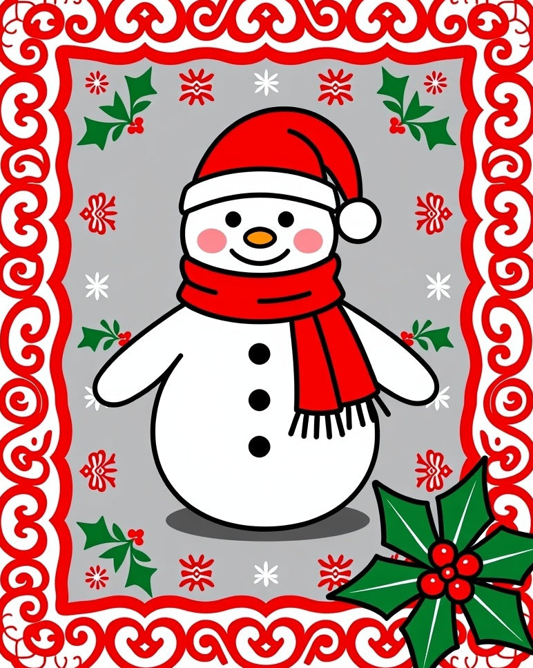Christmas Snowman Holly Snowflake Border Rug