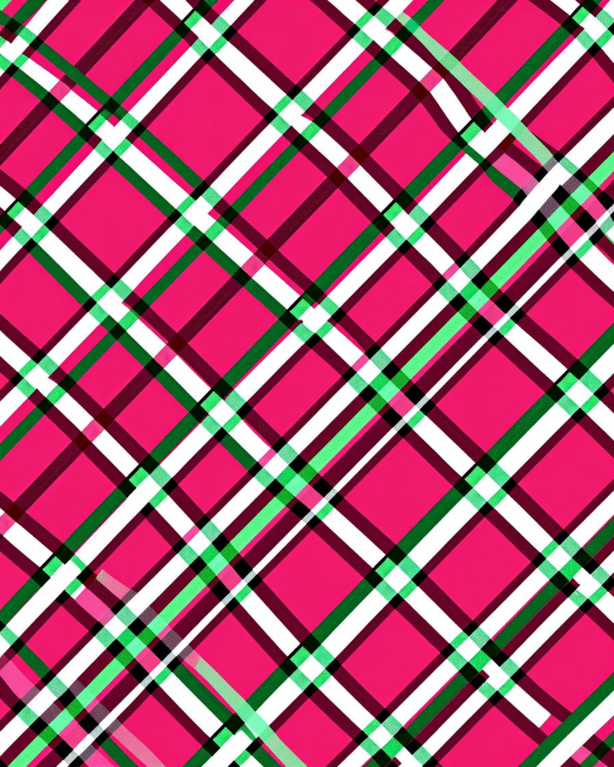 Vibrant Pink Green White Plaid Rug