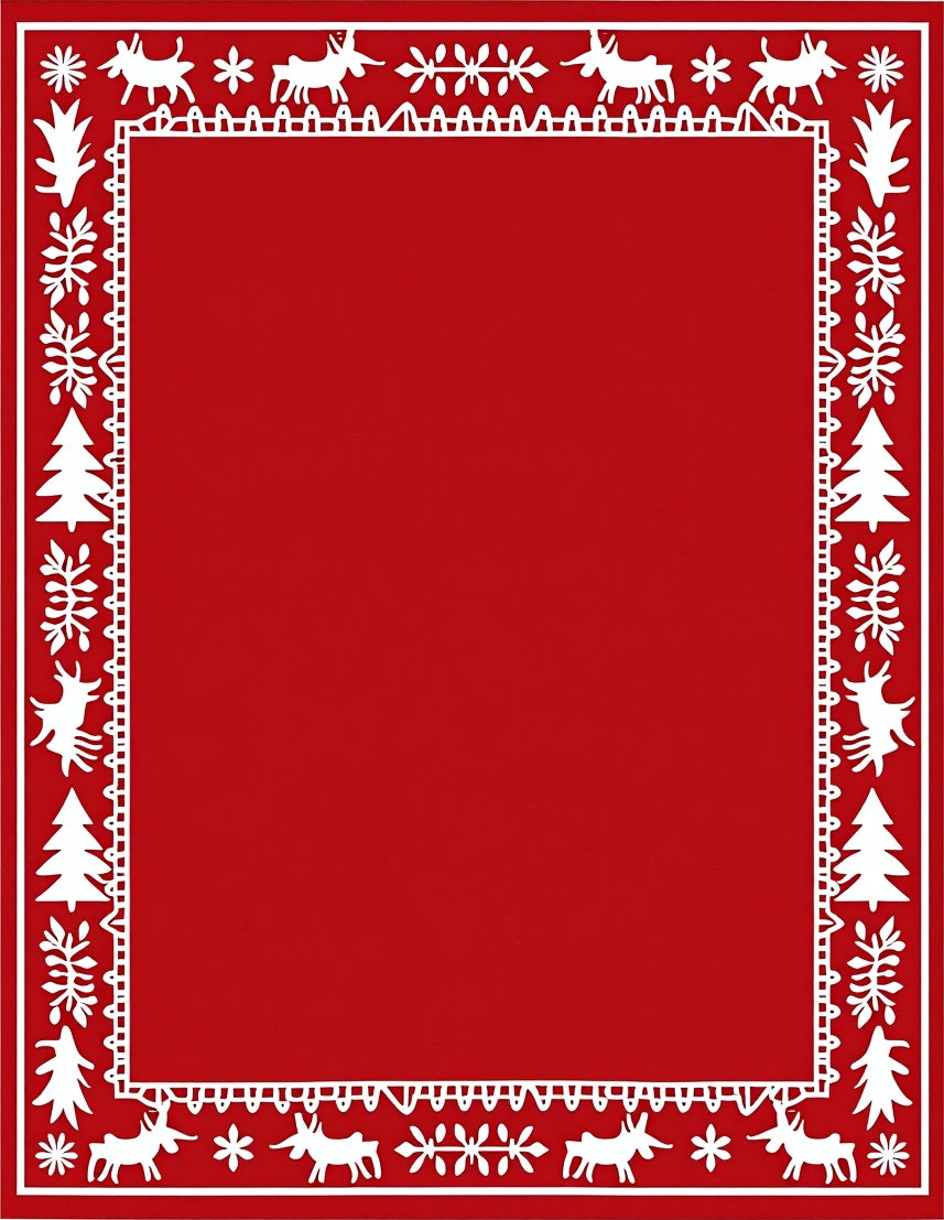 Festive Red White Reindeer Trees Border Rug