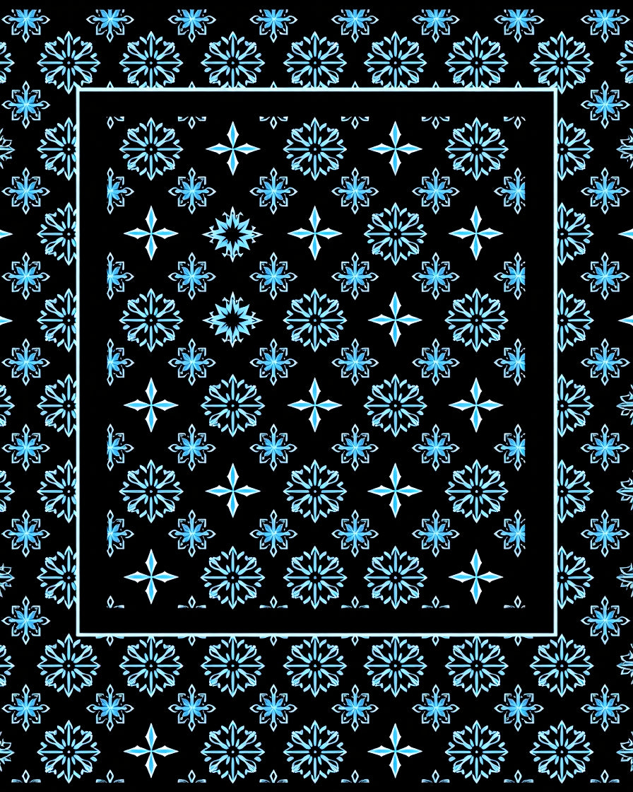 Ice Blue Snowflake Geometric Border Rug
