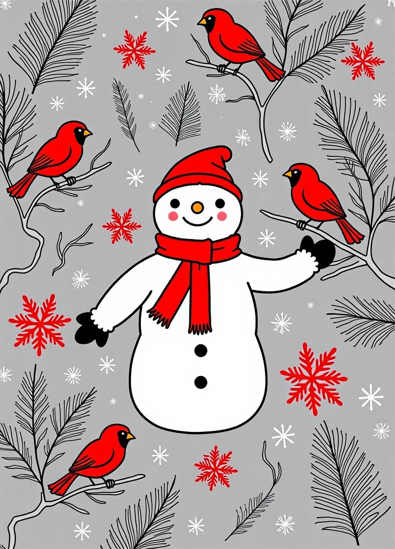 Red Cardinal Snowman Winter Wonderland Rug
