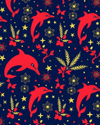 Red Dolphin Floral Starry Night Rug