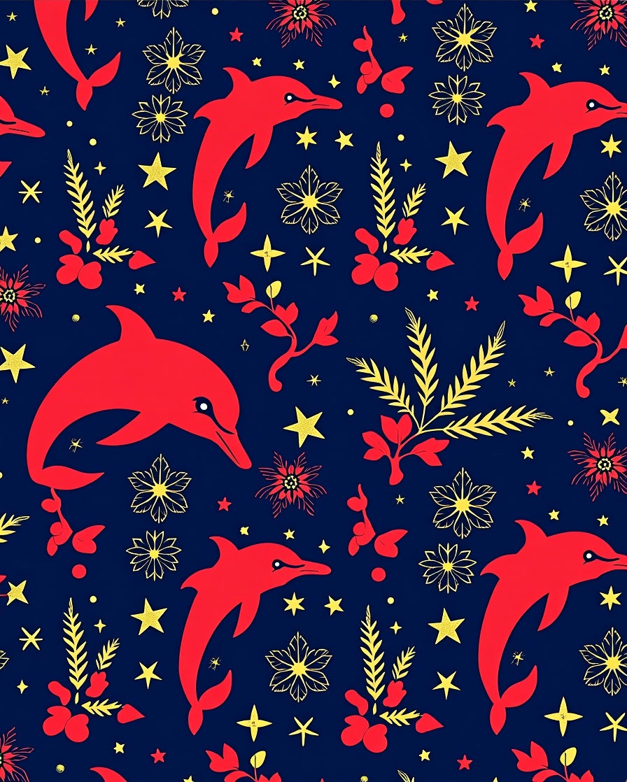Red Dolphin Floral Starry Night Rug