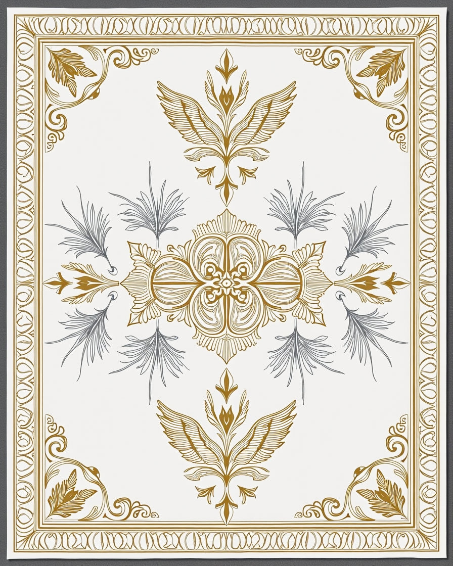 Gold Gray Ornately Winged Bloom Rug