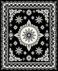 Black Cream Floral Medallion Corner Rug