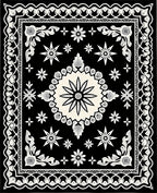 Black Cream Floral Medallion Corner Rug