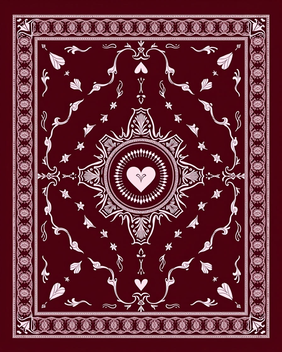 Crimson Heart Mandala Floral Border Rug
