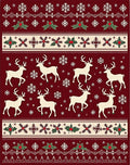 Burgundy Reindeer Snowflake Holly Border Rug