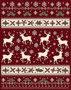 Burgundy Reindeer Snowflake Holly Border Rug