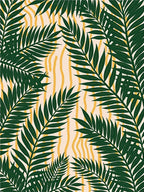 Deep Green Palm Fronds Yellow Swirls Rug