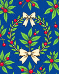 Royal Blue Cream Bow Leafy Wreath Rug