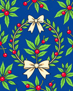 Royal Blue Cream Bow Leafy Wreath Rug
