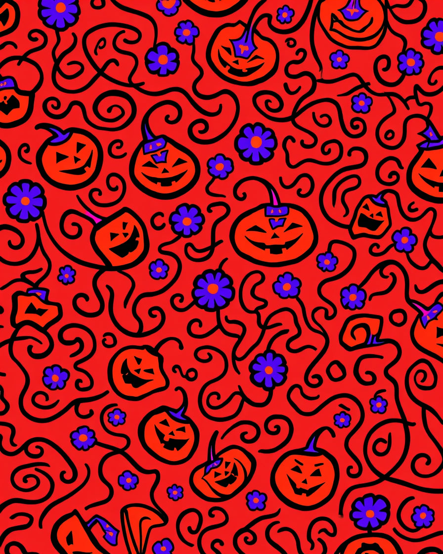 Spooky Orange Pumpkin Swirl Floral Rug