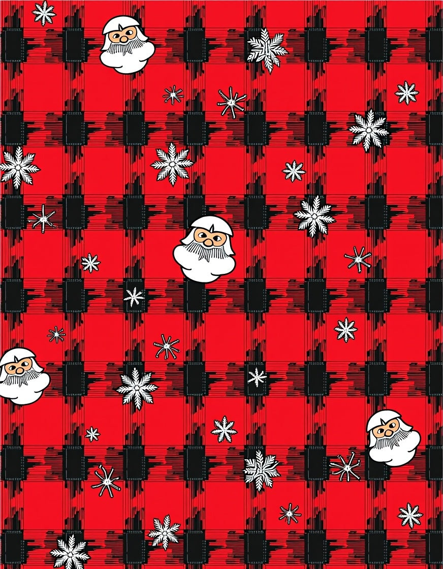 Red Black Plaid Santa Snowflakes Rug