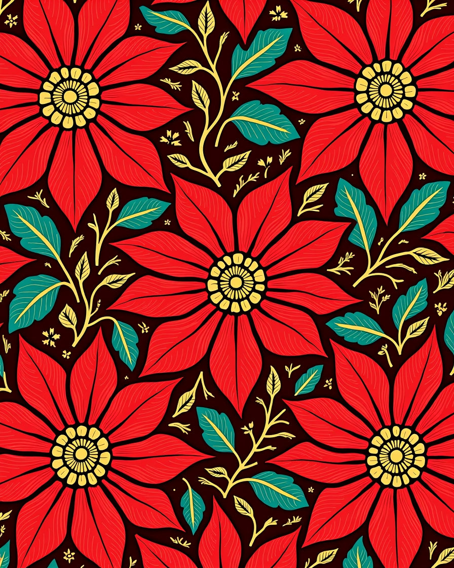 Bold Red Floral Poinsettia Garden Rug