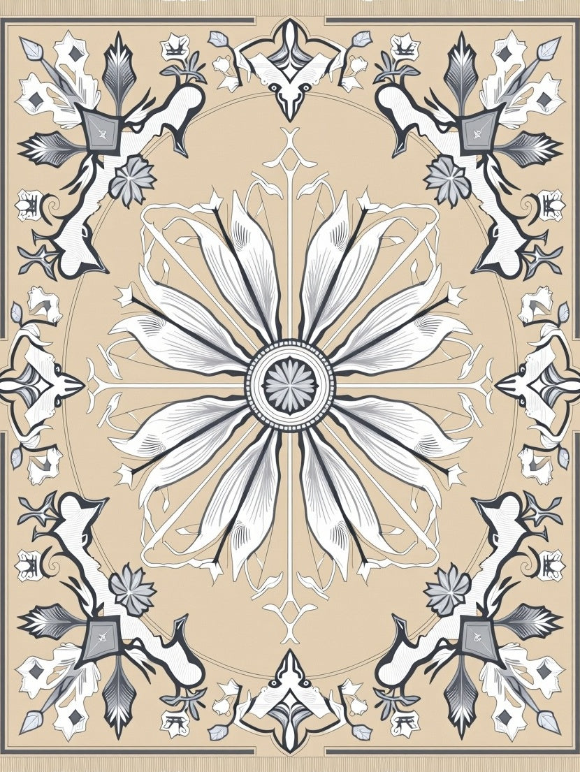 Tan Golden Flower Medallion Rug