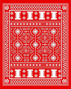 Red White Folkloric Floral Medallion Rug