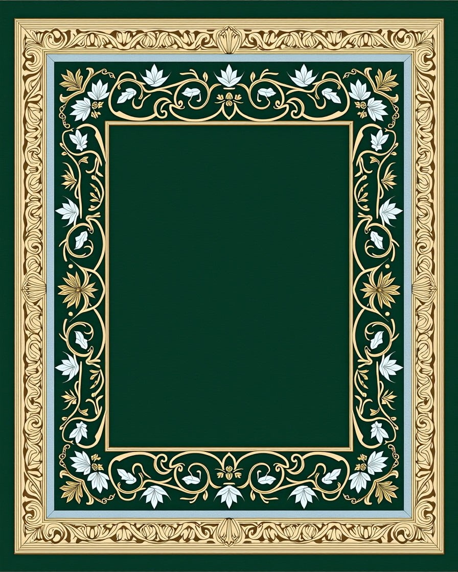 Emerald Green Floral Scroll Border Rug