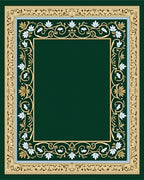 Emerald Green Floral Scroll Border Rug