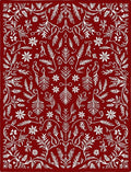 Crimson White Floral Botanical Symmetry Rug