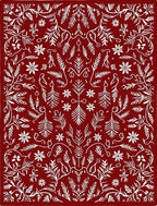 Crimson White Floral Botanical Symmetry Rug
