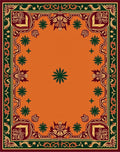 Ornate Burgundy Emerald Floral Frame Rug