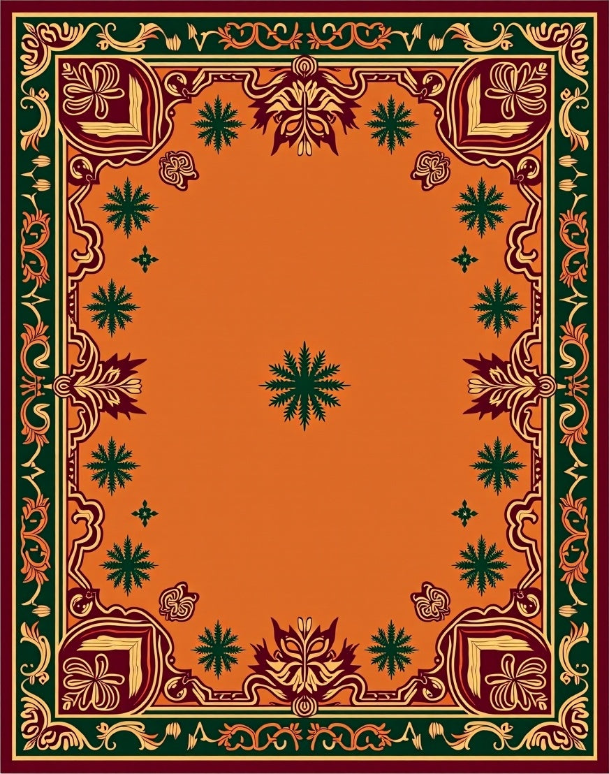 Ornate Burgundy Emerald Floral Frame Rug
