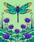 Art Nouveau Blue Dragonfly Lotus Garden Rug