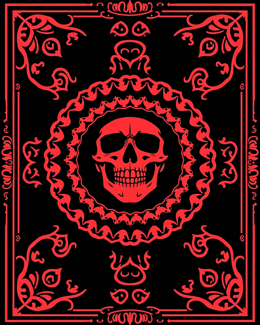 Crimson Skull Mandala Border Rug