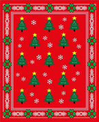 Red Christmas Trees Snowflake Border Rug