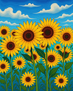 Golden Sunflower Field Blue Sky Rug
