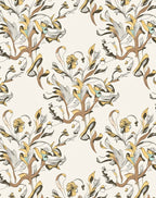 Earthy Yellow Leafy Scrollwork Rug