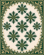 Elegant Green Starburst Floral Frame Rug
