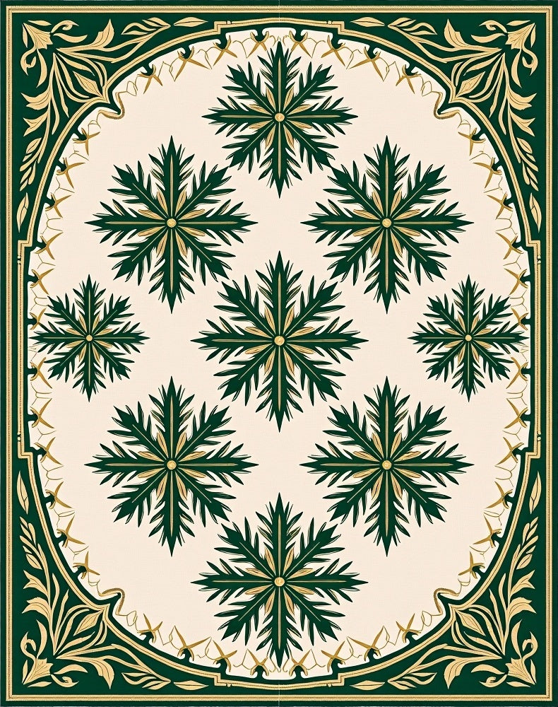 Elegant Green Starburst Floral Frame Rug