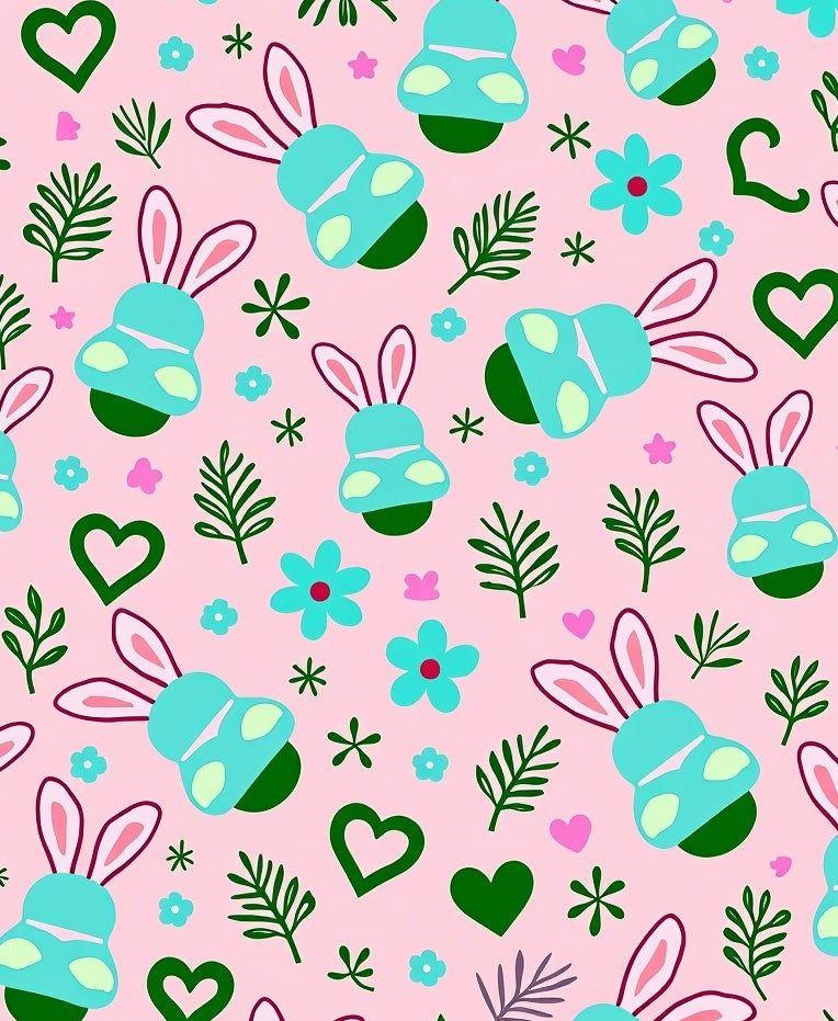 Playful Bunny Hearts Spring Floral Rug
