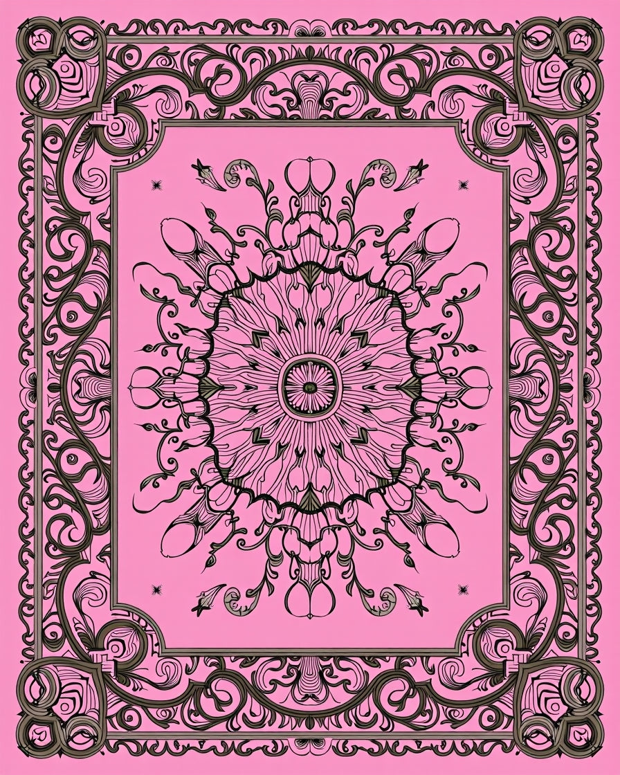 Elegant Pink Floral Medallion Scroll Rug