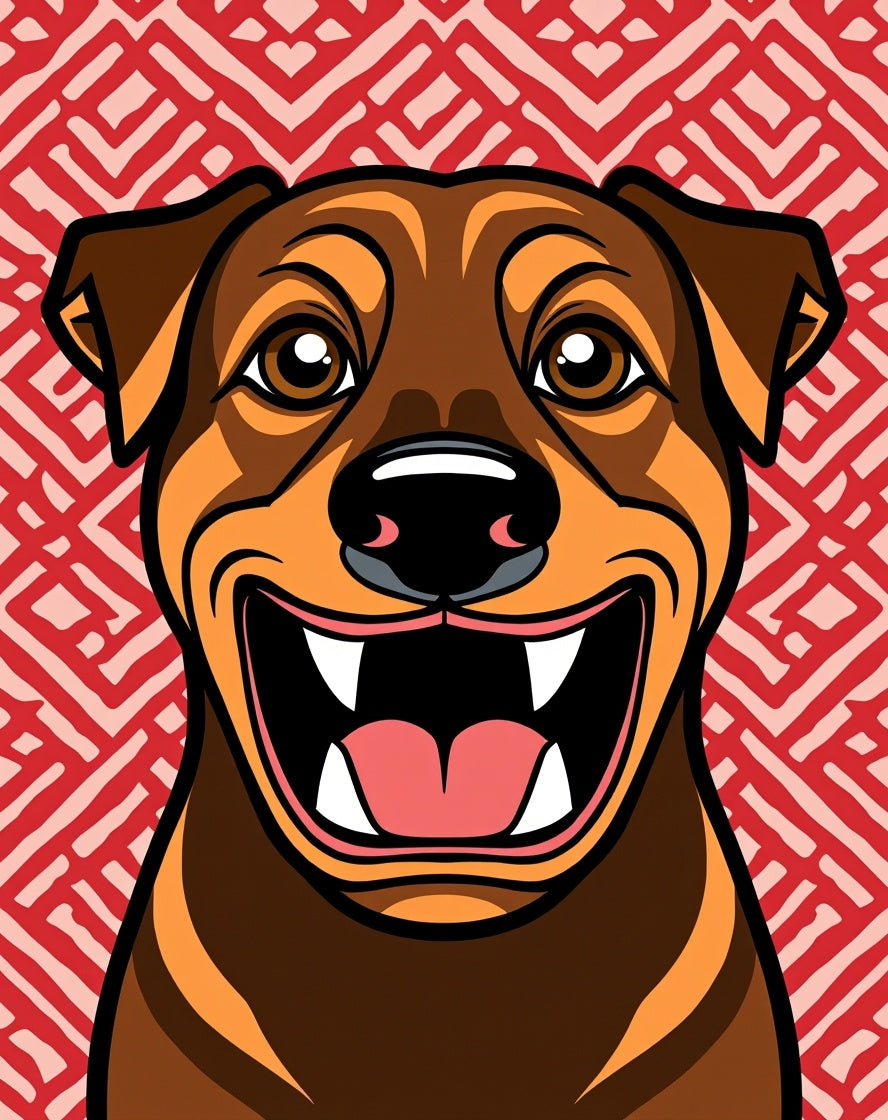 Happy Rottweiler Red Geometric Rug