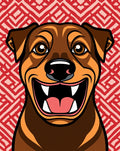 Happy Rottweiler Red Geometric Rug