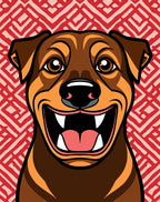 Happy Rottweiler Red Geometric Rug