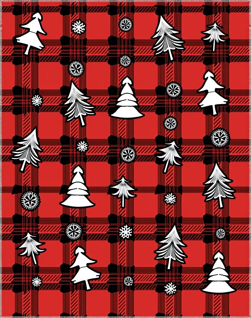 Red Buffalo Plaid Christmas Tree Snowflakes Rug