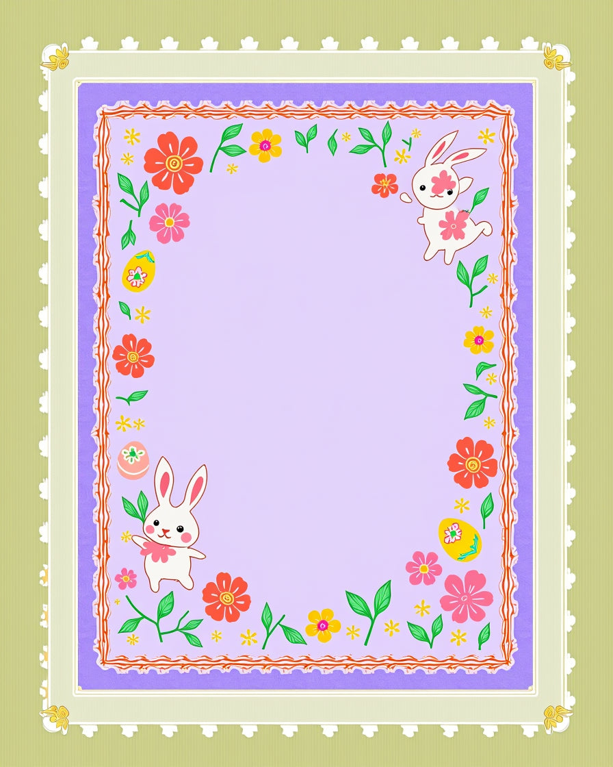 Playful Easter Bunny Blooming Floral Border Rug