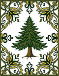 Green Evergreen Tree With Gold Border Rug