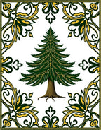 Green Evergreen Tree With Gold Border Rug